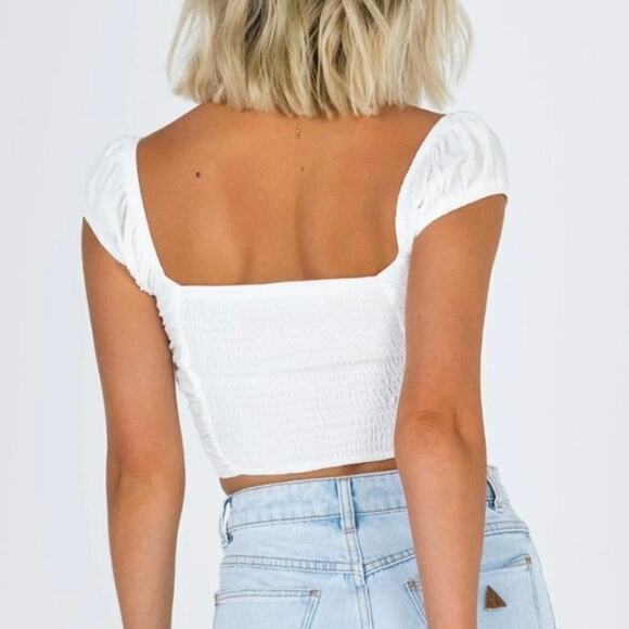 Princess Polly Darshan Cropped Cinched White Milkmaid Top Size 0 - Picture 9 of 14